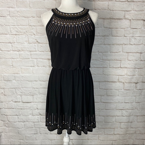 WHBM Embellished Blouson Dress Black/Gold - Picture 3 of 14